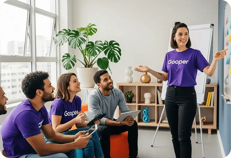 Equipe colaborativa da Gooper trabalhando juntos